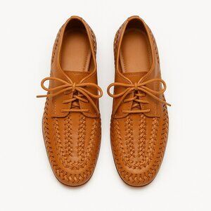 Anthropologie Shutz Maddy Whipstitch Leather Lace Up Loafers Size 8.5 NEW